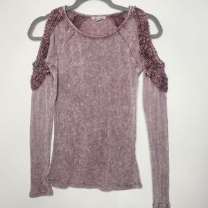 BKE Gimmicks Cold Shoulder Waffle Knit Boho Henley Size XS